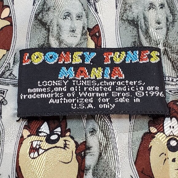 Looney Tunes Mania Taz Big Bucks 100% Silk Necktie Featuring George Washington - Picture 4 of 5